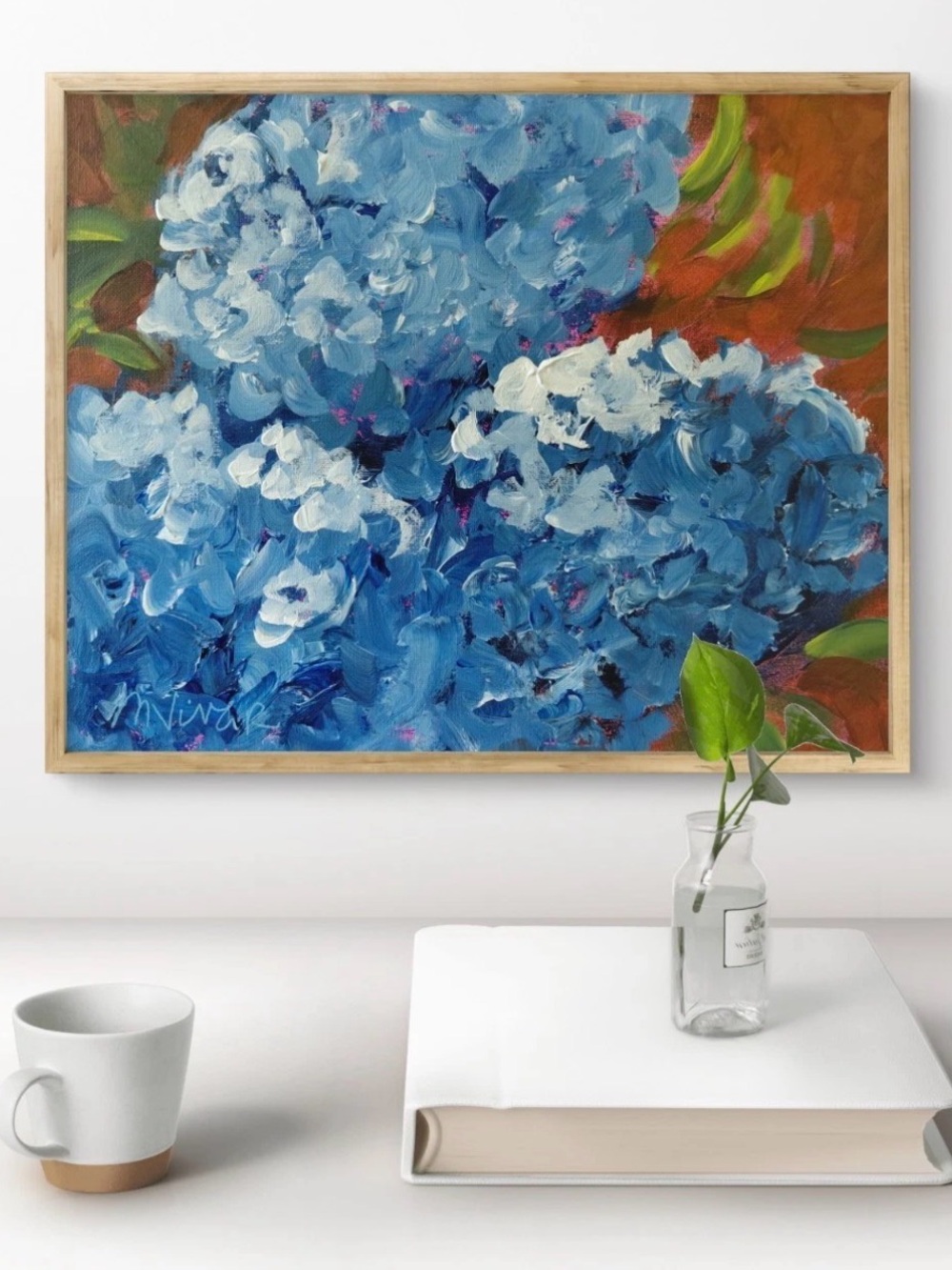 Blue Hydrangeas Original Painting Ready to Hang
